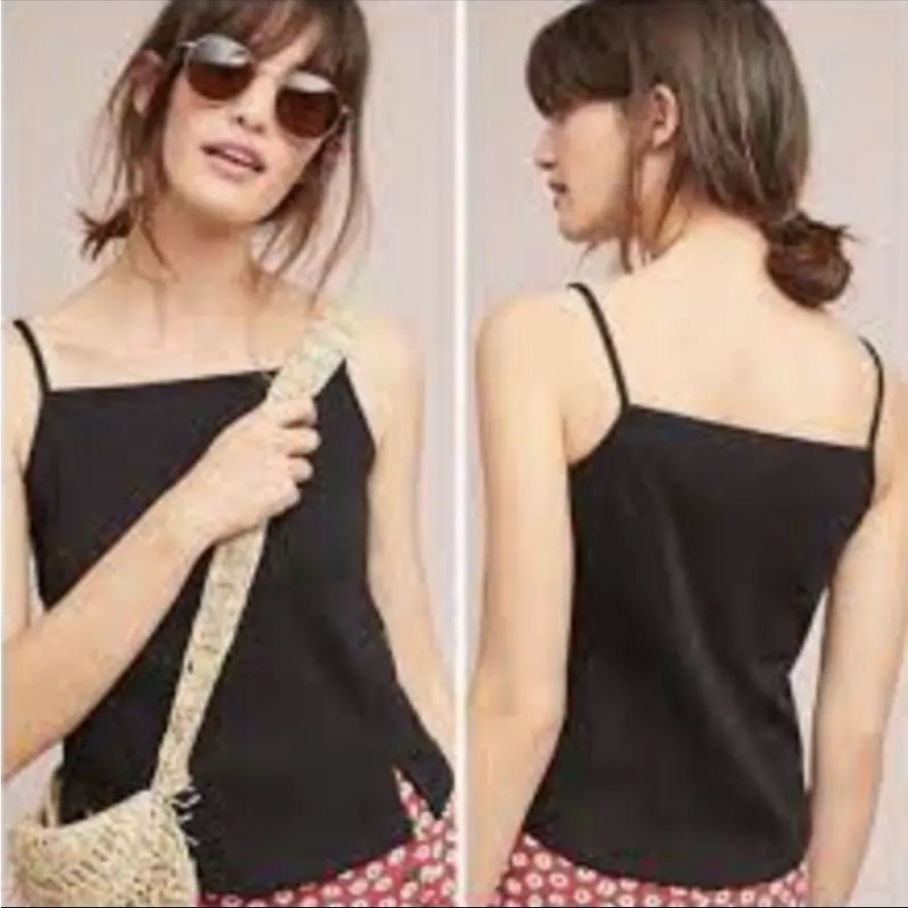 Anthropologie Meadow Rue Black Pantego side Buttoned detail Tank Top